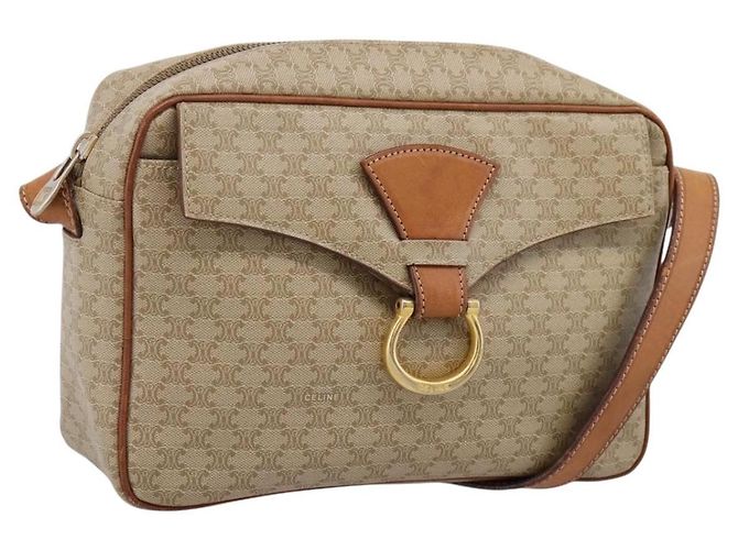 Céline Borsa a tracolla CELINE Macadam Canvas PVC Beige Gold Auth 202679 D'oro