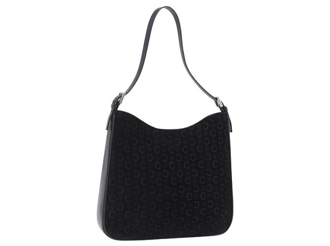 Céline Borsa a tracolla CELINE C Macadam Canvas Suede Black Silver Auth 202665A Nero Argento