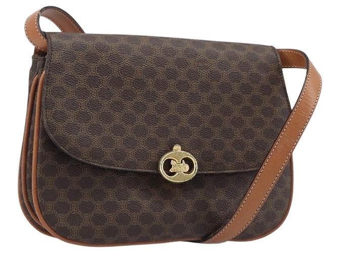 Céline Bolsa de Ombro CELINE Macadam PVC Couro Marrom Tom Dourado Auth 201403A