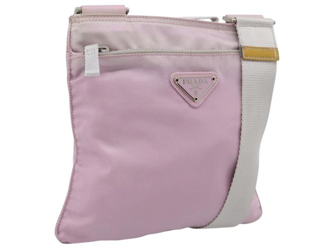 PRADA Schultertasche Nylon Rosa Silber Auth 201164A Pink
