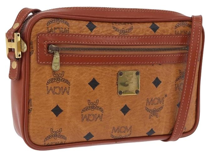 Bolsa de Ombro MCM Vicetos PVC Couro Marrom Tom Dourado Auth 203589