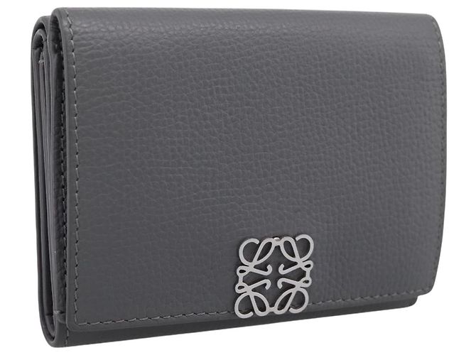 LOEWE Anagram Trifold Geldbörse aus Leder Grau Silber authentisch 203094A Braun