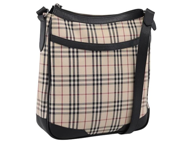 Borsa a tracolla BURBERRY Nova Check Canvas Beige Silver Auth ka6064 Argento