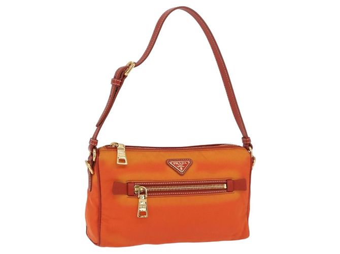Borsa a tracolla PRADA Nylon Orange Gold Auth 202922A D'oro Arancione