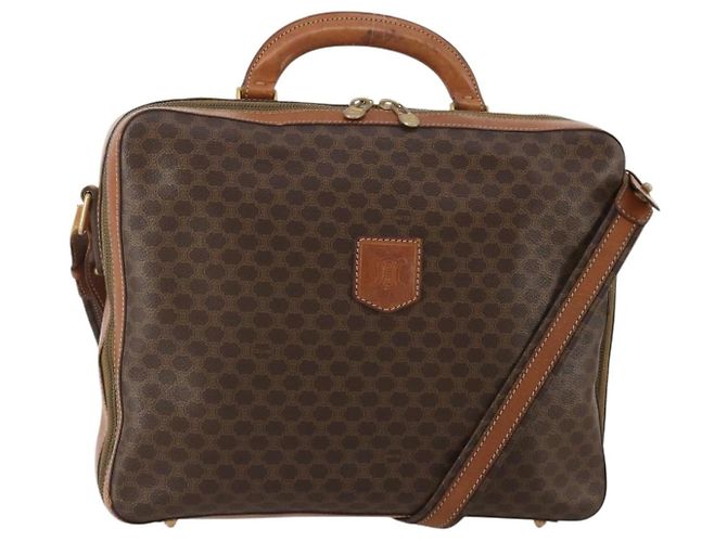 16 Céline CELINE Macadam Canvas Handtasche PVC Leather 2way Brown Gold Auth 199219 Braun Golden