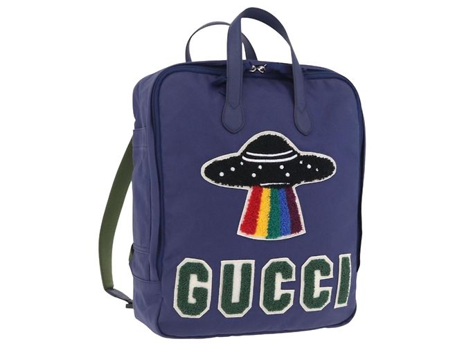 GUCCI RON HERMAN Backpack Canvas Navy Silver 477875 Auth 200358M Silvery Navy blue