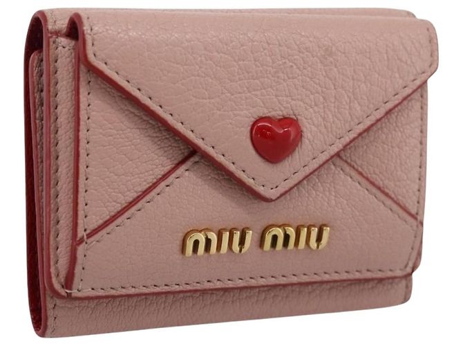 Cartera Miu Miu Trifold Cuero Rosa Oro Auth 203263A Dorado