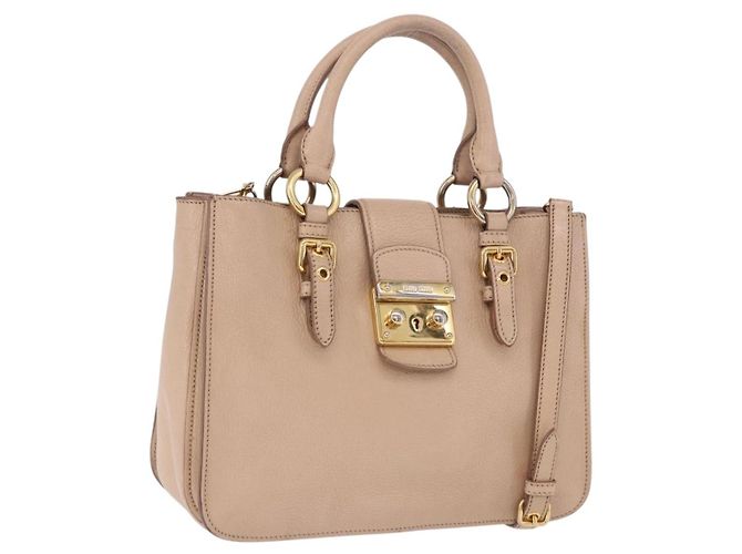 Sac à main Miu Miu en cuir 2way Beige Gold Auth 203009 Doré