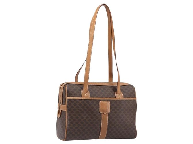 Céline Borsa a tracolla CELINE Macadam Canvas PVC Leather Brown Gold Auth mr2905 Marrone D'oro