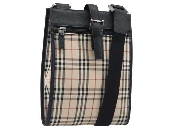 Borsa a tracolla BURBERRY Nova Check Canvas Beige Silver Auth ka6151 Argento