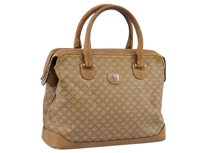 Céline Bolsa de mão CELINE Macadam Canvas PVC Bege Gold Auth 202687 Dourado