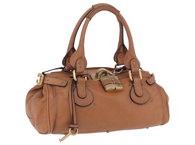 Chloé Bolsa de mão Chloe Paddington em couro marrom ouro prata Auth 201140V Dourado