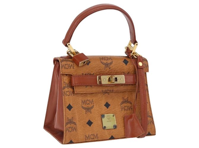 Sac à main MCM Vicetos Logogram PVC Leather 2way Brown Gold Auth 203014A Marron Doré
