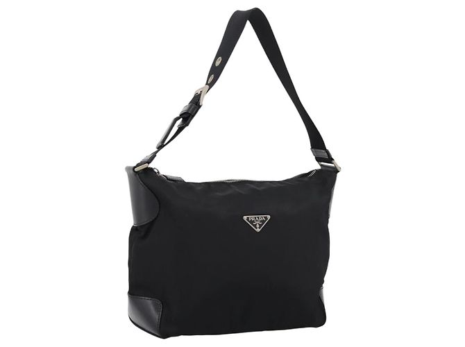 Borsa a tracolla PRADA Nylon Nero Argento Auth 201223A