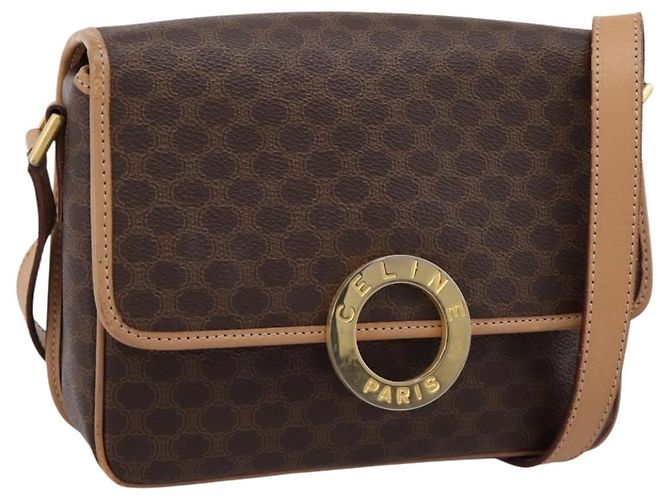 Céline Borsa a tracolla circolare CELINE Macadam Canvas PVC Pelle Marrone Oro Auth 202874A D'oro