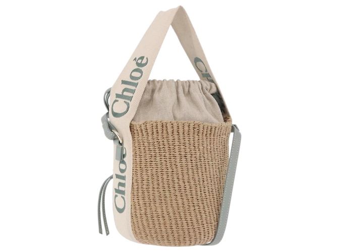Chloé Chloe Mifuko Woody Small Basket Bag Raffia 2way Beige Silver Auth 202617V Plata