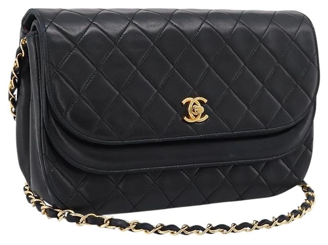 Borsa a tracolla CHANEL Matelasse con catena in pelle d'agnello nera e oro CC Auth 203454V Nero D'oro
