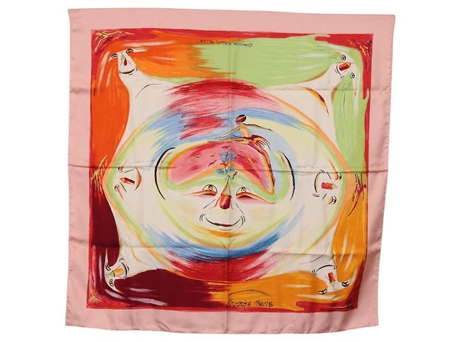 Hermès HERMES Carre 90 Lenço de Seda "Smiles in Third millenary" Rosa Auth 200117M