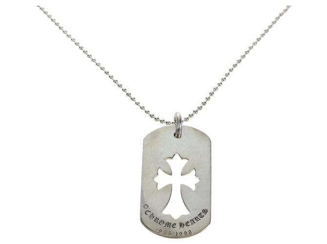 Collana Large Dog Tag Chrome Hearts metallo Silver Auth mr2897SAM Argento