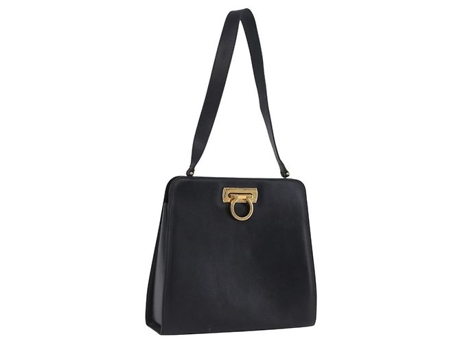 Borsa a tracolla Salvatore Ferragamo Gancini in pelle nera e oro Auth 201321 Nero
