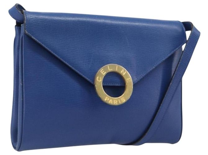 Céline CELINE Circle Shoulder Bag Leather Blue Gold Auth 202918A Golden