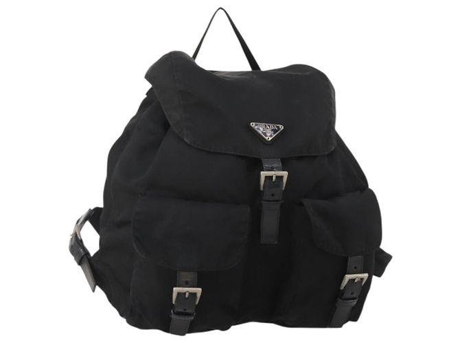 PRADA Backpack Nylon Black Silver Auth 197878 Silvery