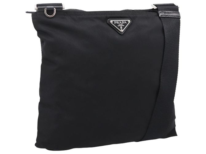 Borsa a tracolla PRADA Nylon Nero Argento Auth 203489A