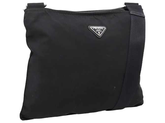 PRADA Shoulder Bag Nylon Black Silver Auth 201298 Silvery