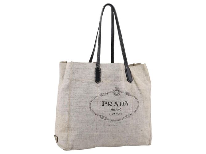 PRADA Tote Bag Canvas Gray Auth 200676 Brown
