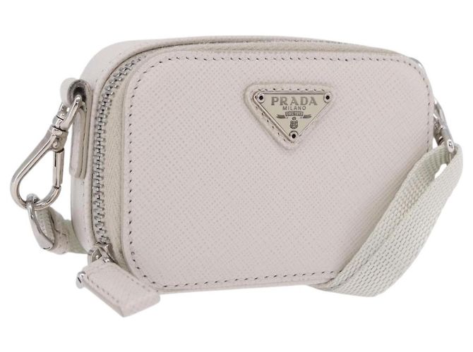 PRADA Schultertasche Saffiano Ivory Silver Auth 198874V Silber Roh