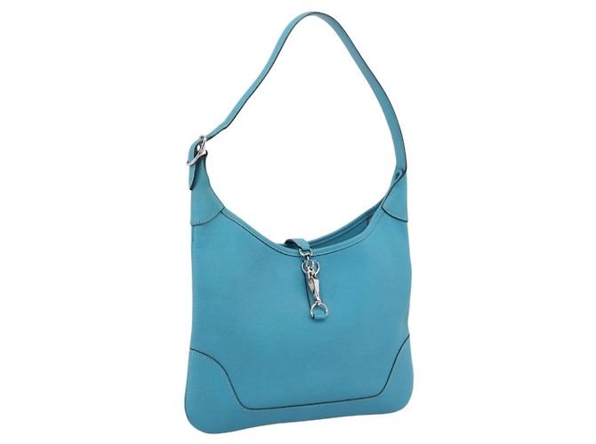 Hermès HERMES Trim 31 Shoulder Bag Leather Light Blue Silver Auth 203229V Silvery