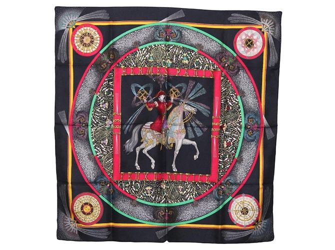Hermès Foulard HERMES Carre 90 Seta Nero Auth 199728M