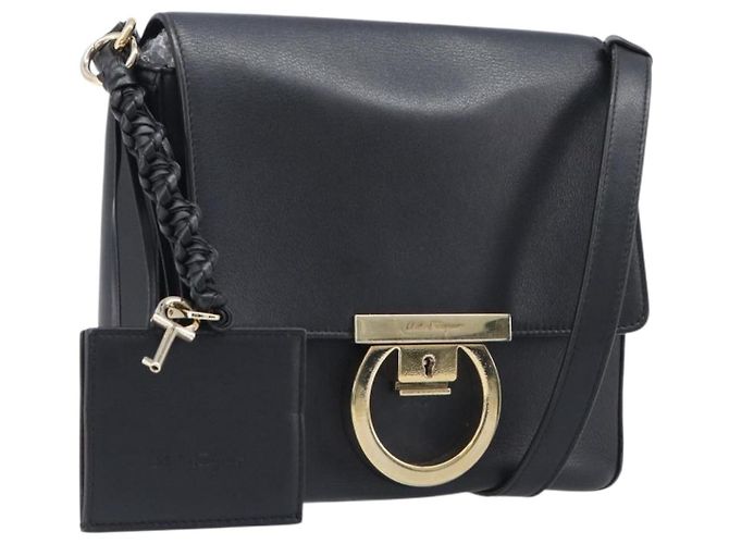 Borsa a tracolla Salvatore Ferragamo in pelle nera e oro Auth 199863A Nero D'oro