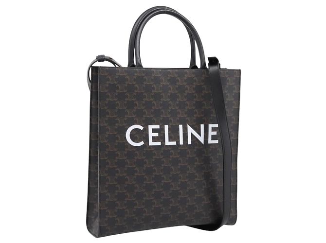 Céline Borsa a mano CELINE Triomphe Vertical Cabas PVC Nero Oro Auth 202581V D'oro