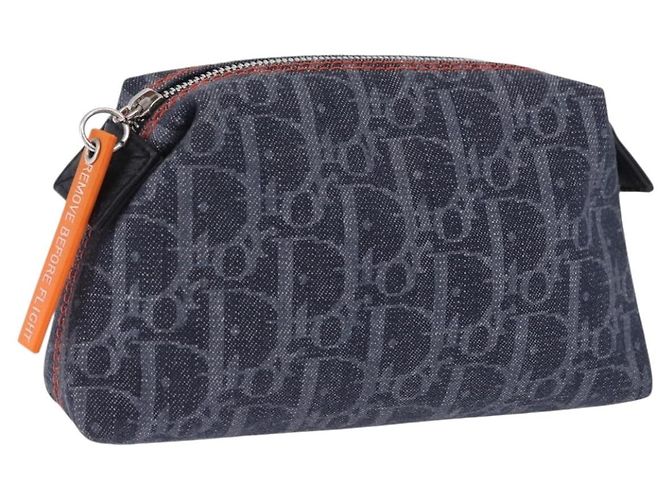 Pouch Christian Dior Trotter Canvas Flight Line Denim Navy Silver Auth 203039A Argento Blu navy