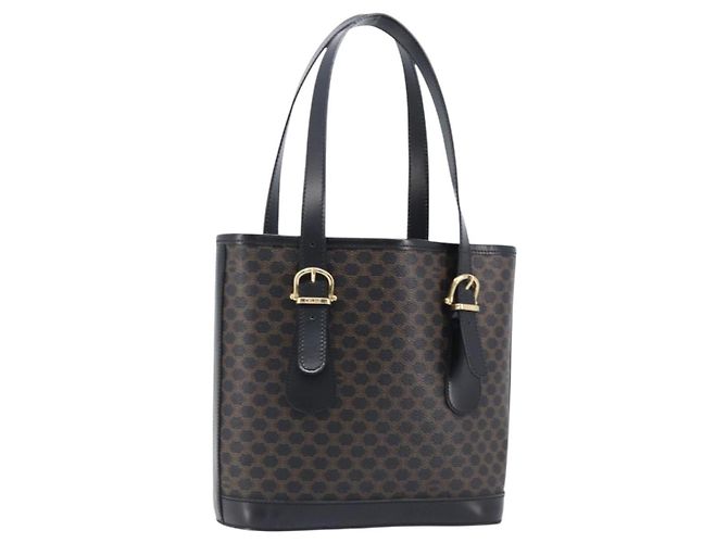 Céline Sac à main CELINE Macadam Canvas PVC Leather Black Gold Auth mr2888A Noir Doré
