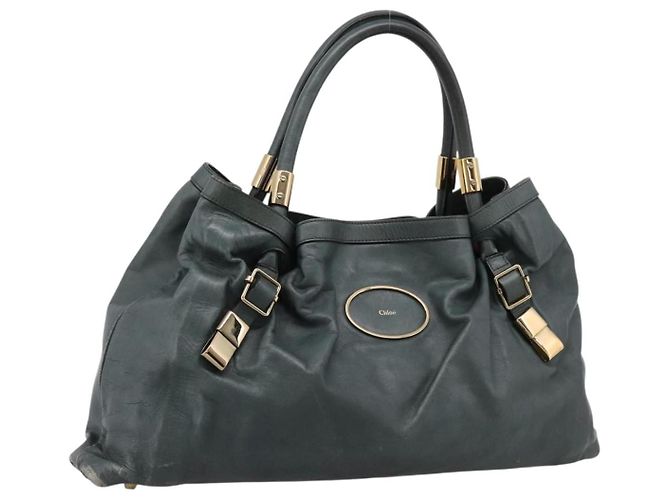 Chloé Saco Tote Chloe Victoria em Couro Verde Tom Dourado Auth 203354