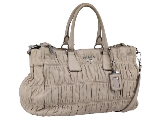 PRADA Gathered Handtasche Leder 2way Ivory Silver Auth 202895A Silber Roh