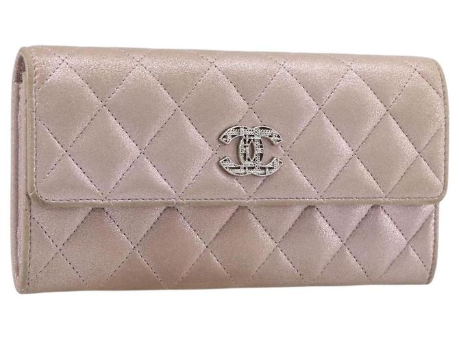 Portafoglio CHANEL Matelasse Canvas Rosa Argento CC Auth 202732