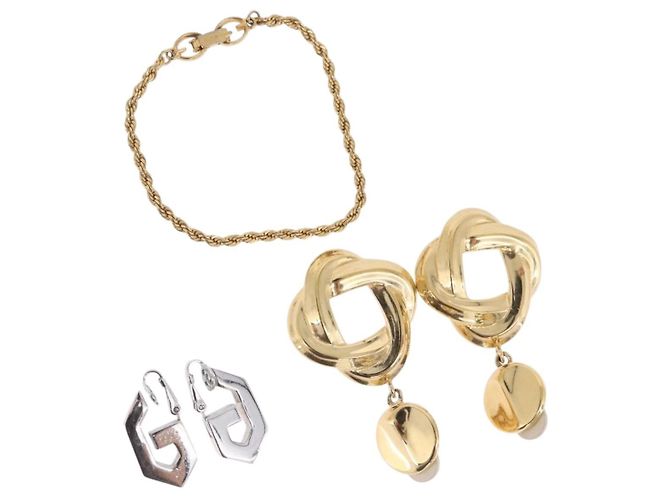 GIVENCHY Set Bracciale e Orecchini in metallo 3 Pezzi Tono Oro Argento Auth SW2827