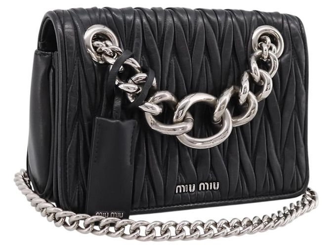 Borsa a tracolla Miu Miu Matelassé con catena in pelle nera e argento Auth 203216V Nero