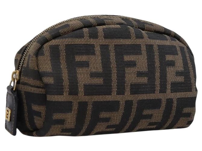 FENDI Zucca Canvas Pouch Braun Schwarz Auth 203810