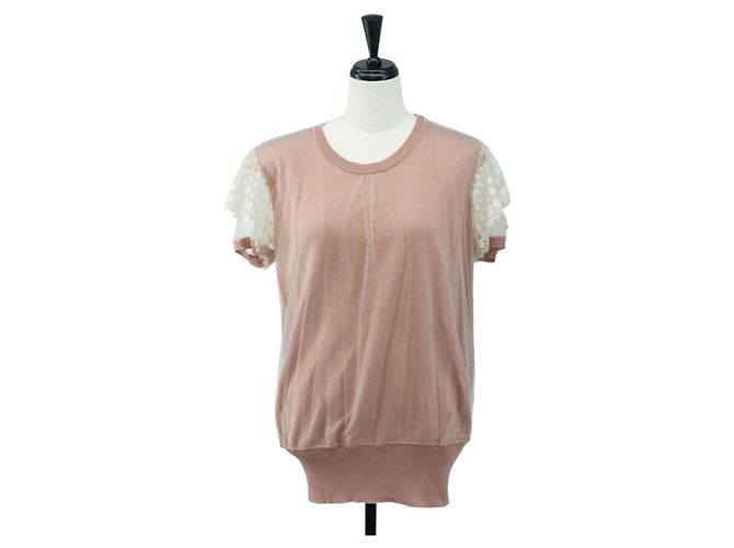 VALENTINO Kurzarm-Top Rayon Rosa Weiß Auth 202323M Pink