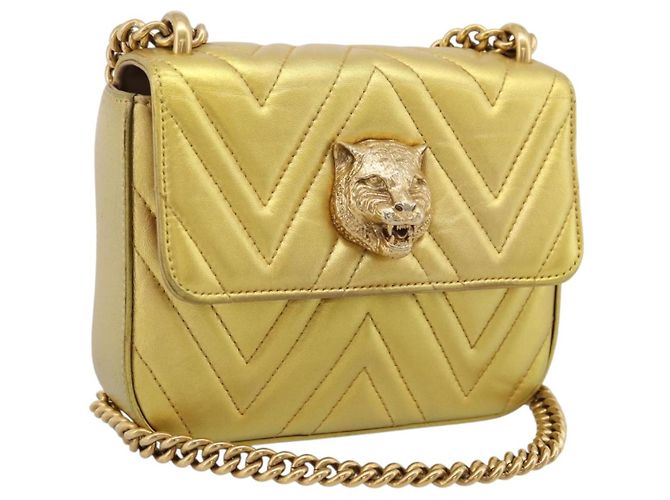 Bolsa de Ombro com Corrente GUCCI em Couro Dourado 432581 Auth 200769V