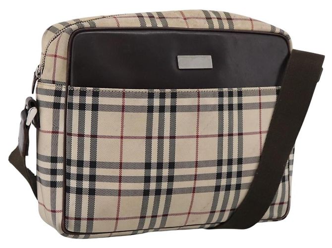 Borsa a tracolla BURBERRY Nova Check Canvas Beige Silver Auth 202667 Argento