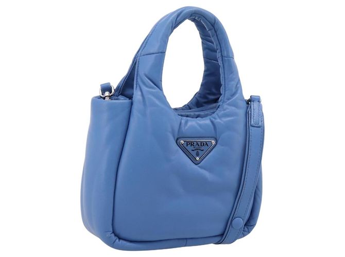PRADA Hand Bag Leather 2way Blue Silver Auth 203202SAM Silvery