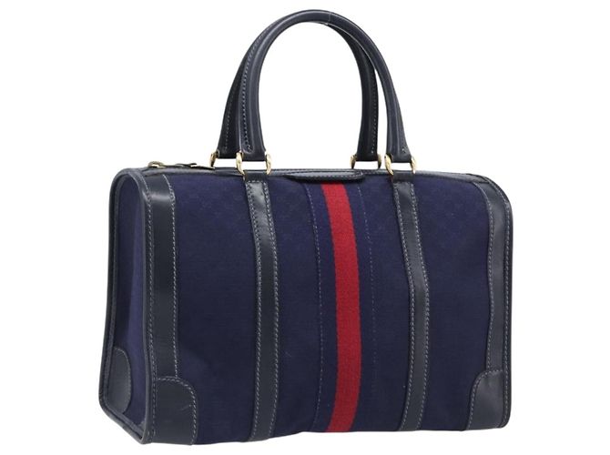 Bolso Boston GUCCI Micro GG Canvas Sherry Line Navy Gold Auth 203400A Dorado Azul marino
