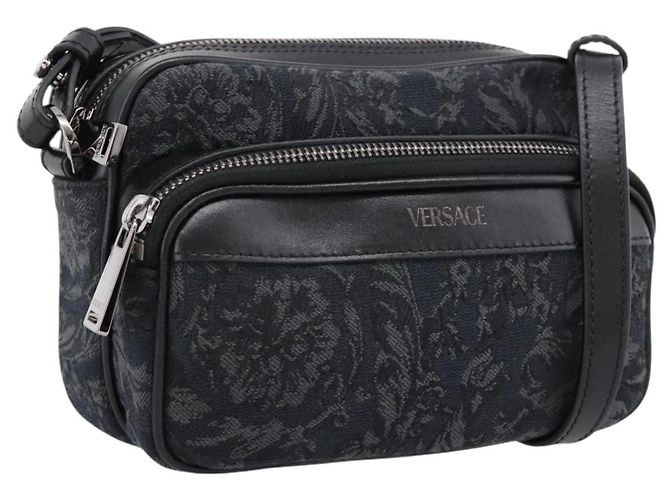 VERSACE Shoulder Bag Canvas Black Silver Auth 200698V Silvery
