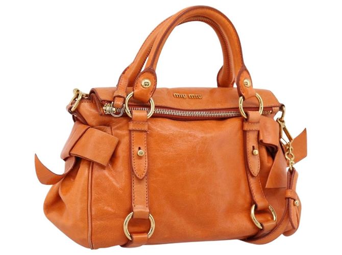 Sac à main Miu Miu Vitellolux 2way Orange Gold Auth 197281M Doré