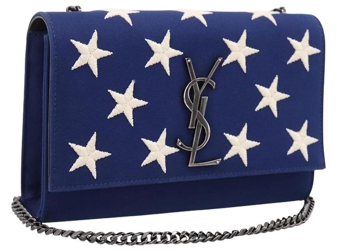 Autre Marque Borsa a tracolla con catena SAINT LAURENT Cassandra Canvas Blue Silver Auth 203616M Argento